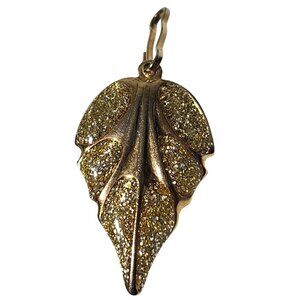 Elegant Gold Tone Glitter Leaf Pendant for Necklace Nature Jewelry DIY Craft